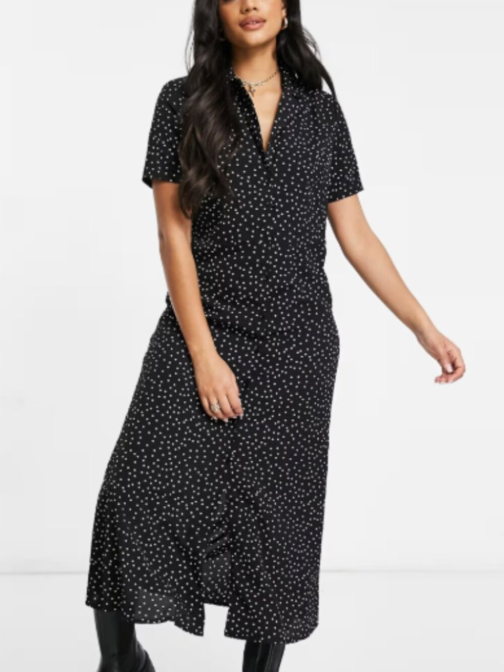 MisGuided Black and White Polkadot Button Down Dress